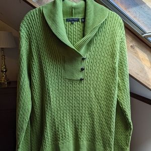 Green cable knit sweater, Jeanne Pierre XL
